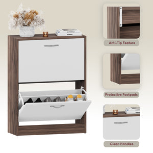 2-Drawer Shoe Cabinet, Walnut & White