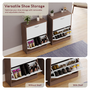 2-Drawer Shoe Cabinet, Walnut & White