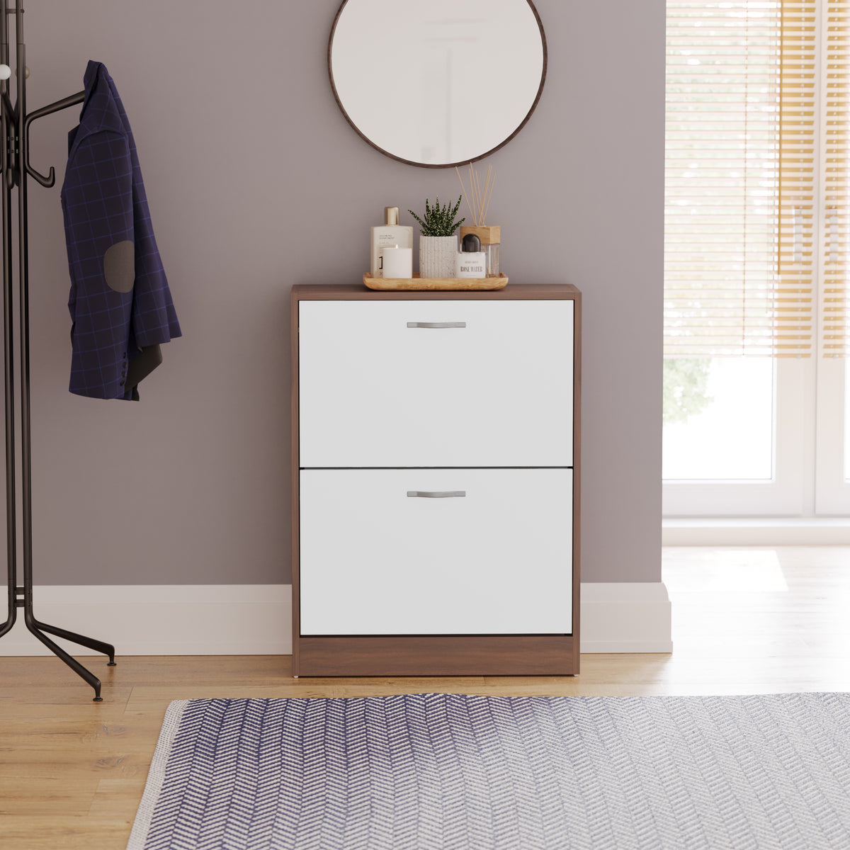 2-Drawer Shoe Cabinet, Walnut & White
