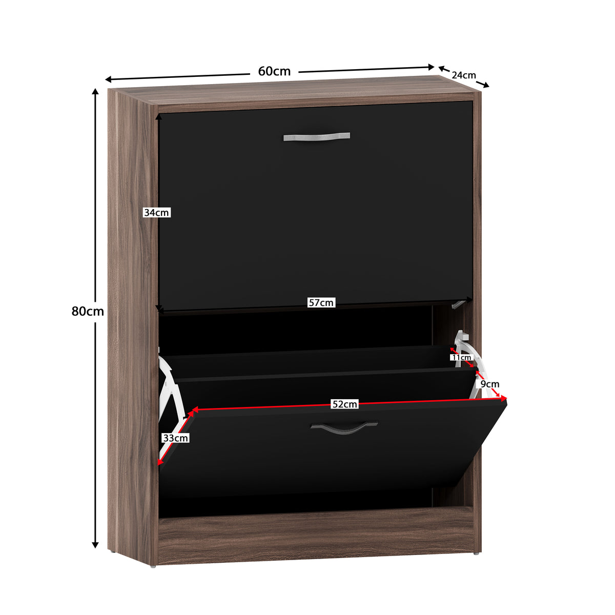 2-Drawer Shoe Cabinet, Walnut & Black
