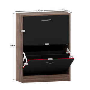 2-Drawer Shoe Cabinet, Walnut & Black