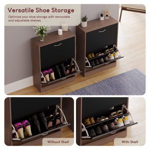 2-Drawer Shoe Cabinet, Walnut & Black