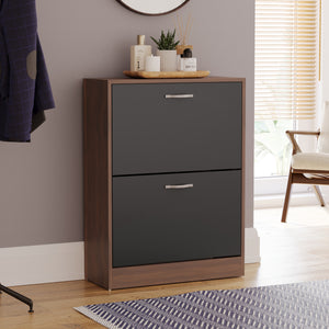 2-Drawer Shoe Cabinet, Walnut & Black