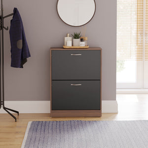 2-Drawer Shoe Cabinet, Walnut & Black