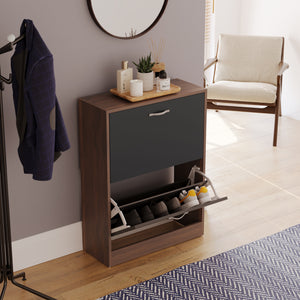 2-Drawer Shoe Cabinet, Walnut & Black