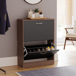 2-Drawer Shoe Cabinet, Walnut & Black