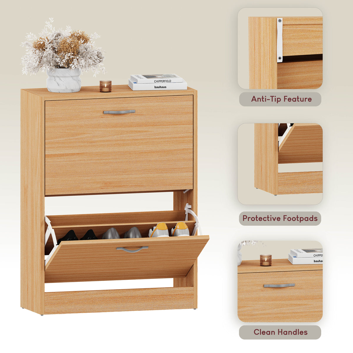 2-Drawer Shoe Cabinet, Pine