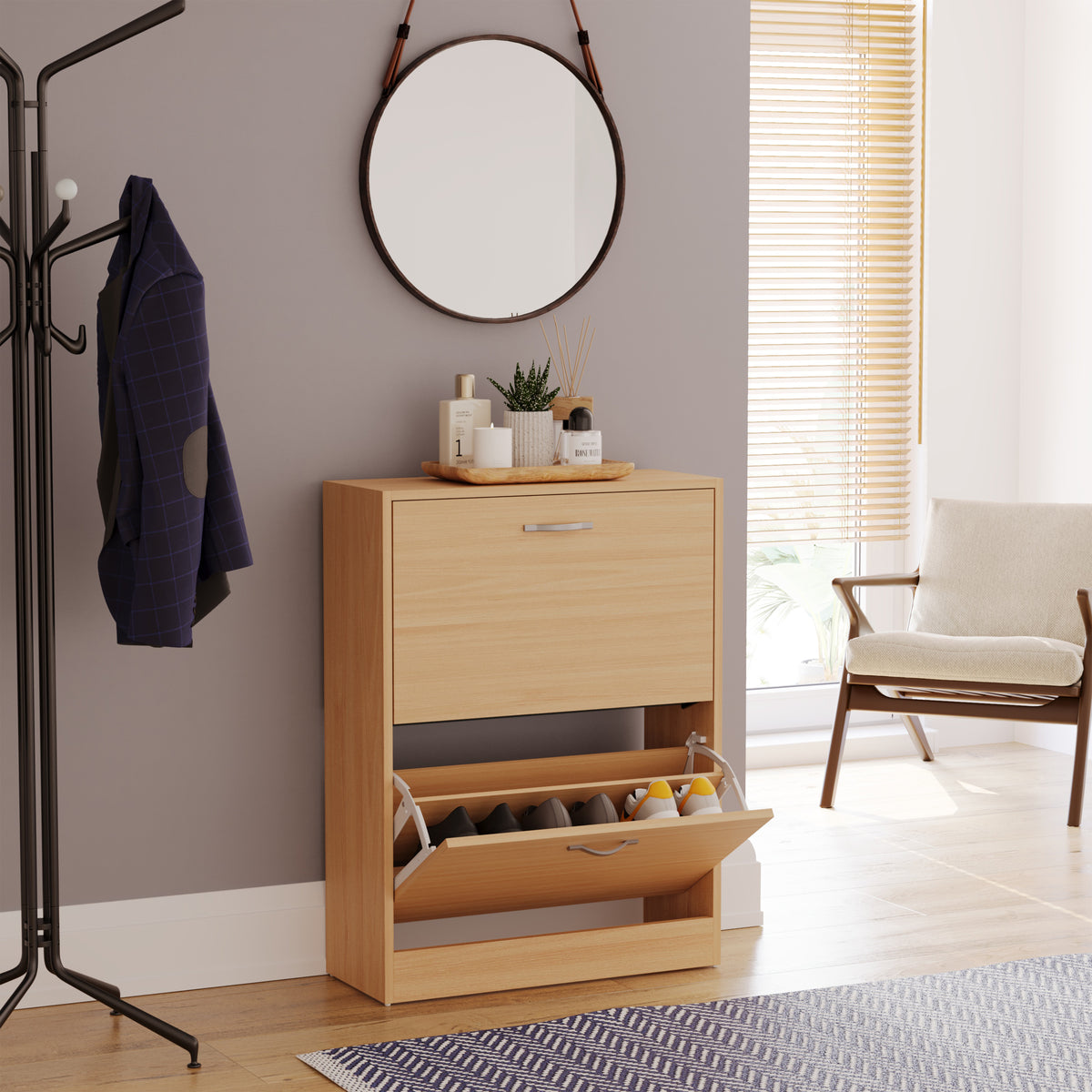 2-Drawer Shoe Cabinet, Pine