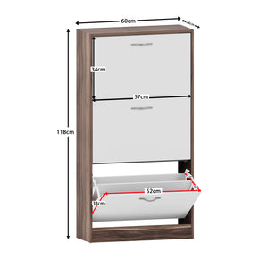 3-Drawer Shoe Cabinet, Walnut & White