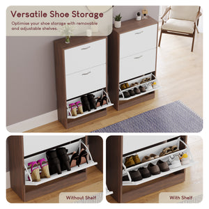 3-Drawer Shoe Cabinet, Walnut & White
