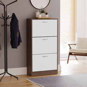 3-Drawer Shoe Cabinet, Walnut & White