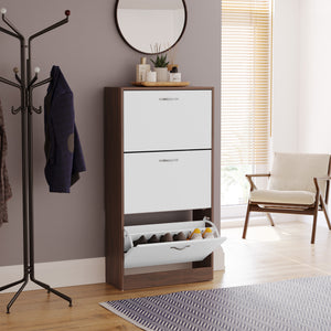 3-Drawer Shoe Cabinet, Walnut & White