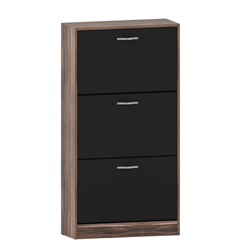 3-Drawer Shoe Cabinet, Walnut & Black