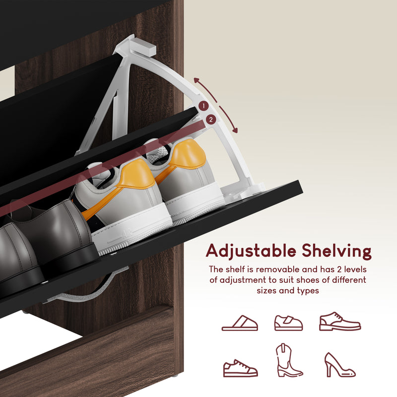 3-Drawer Shoe Cabinet, Walnut & Black