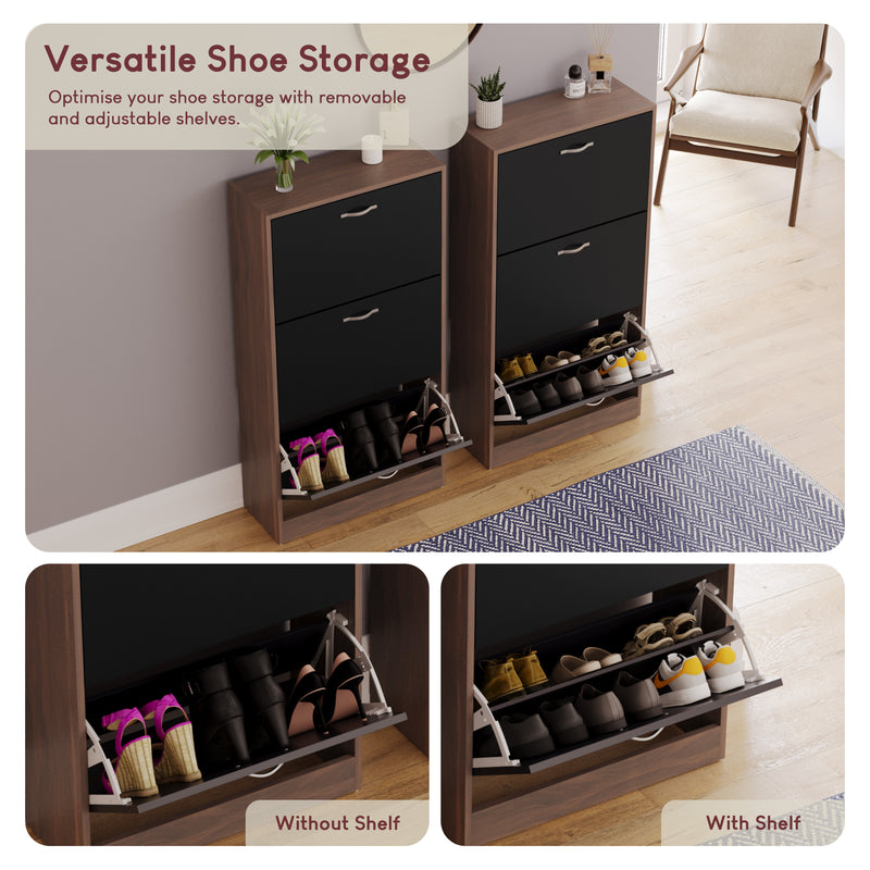 3-Drawer Shoe Cabinet, Walnut & Black