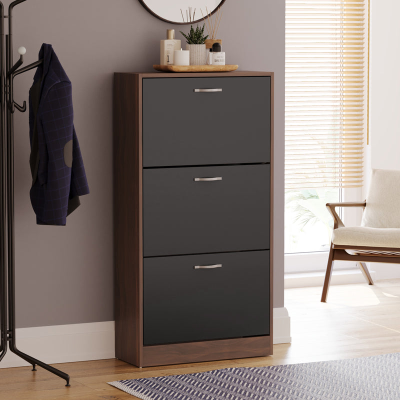 3-Drawer Shoe Cabinet, Walnut & Black