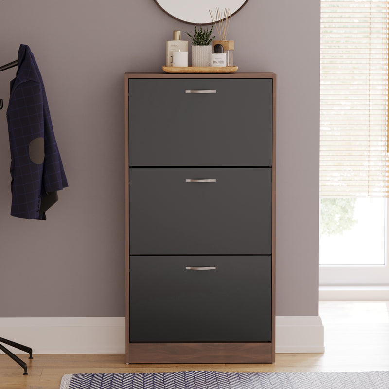 3-Drawer Shoe Cabinet, Walnut & Black