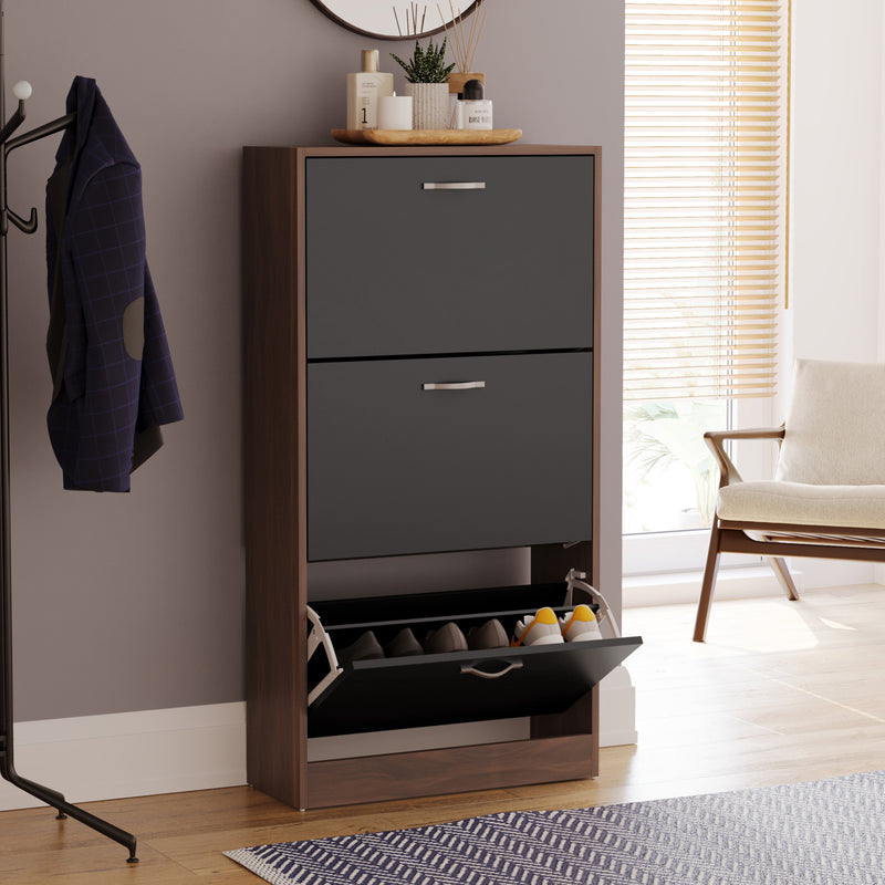 3-Drawer Shoe Cabinet, Walnut & Black