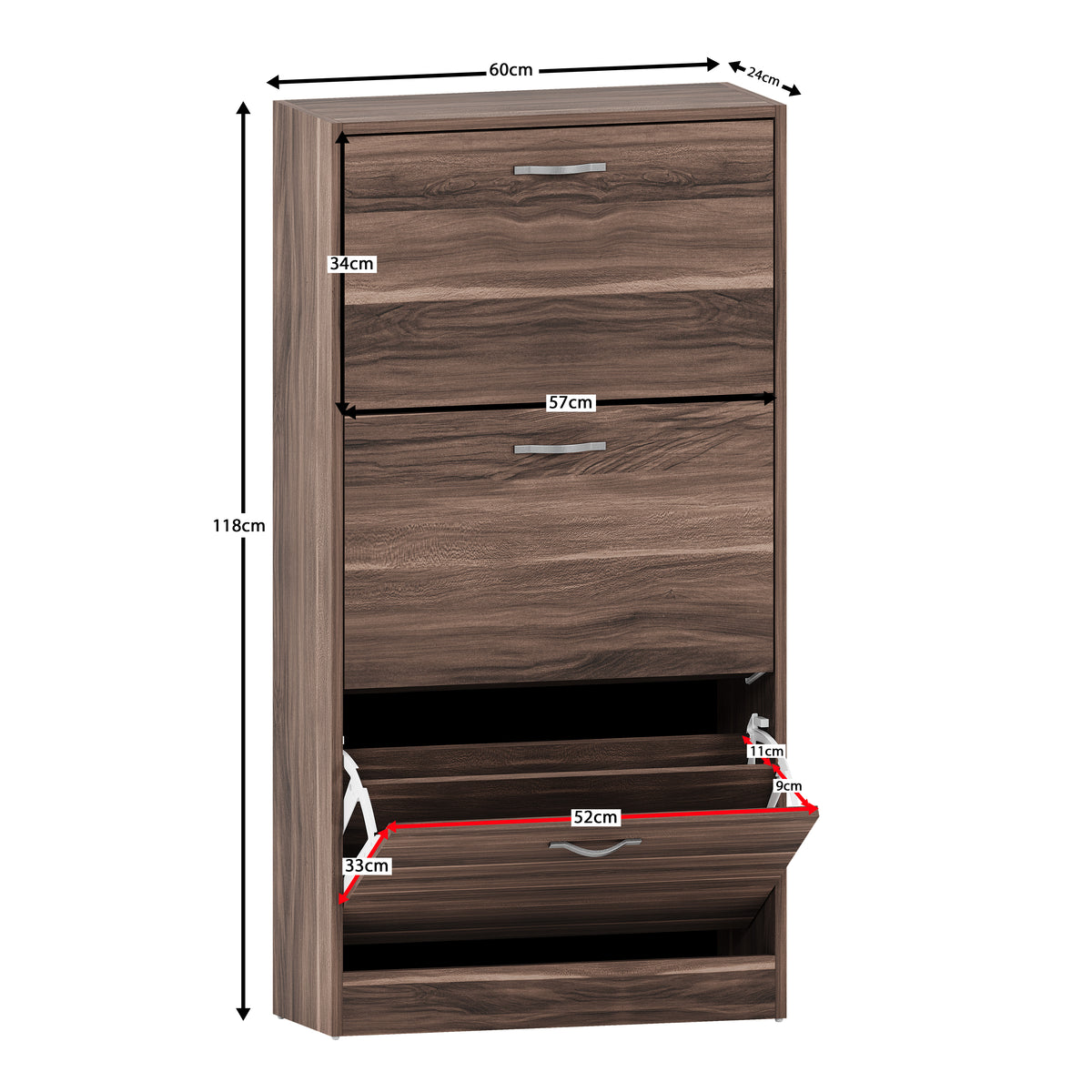 3-Drawer Shoe Cabinet, Walnut