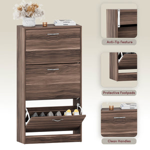 3-Drawer Shoe Cabinet, Walnut