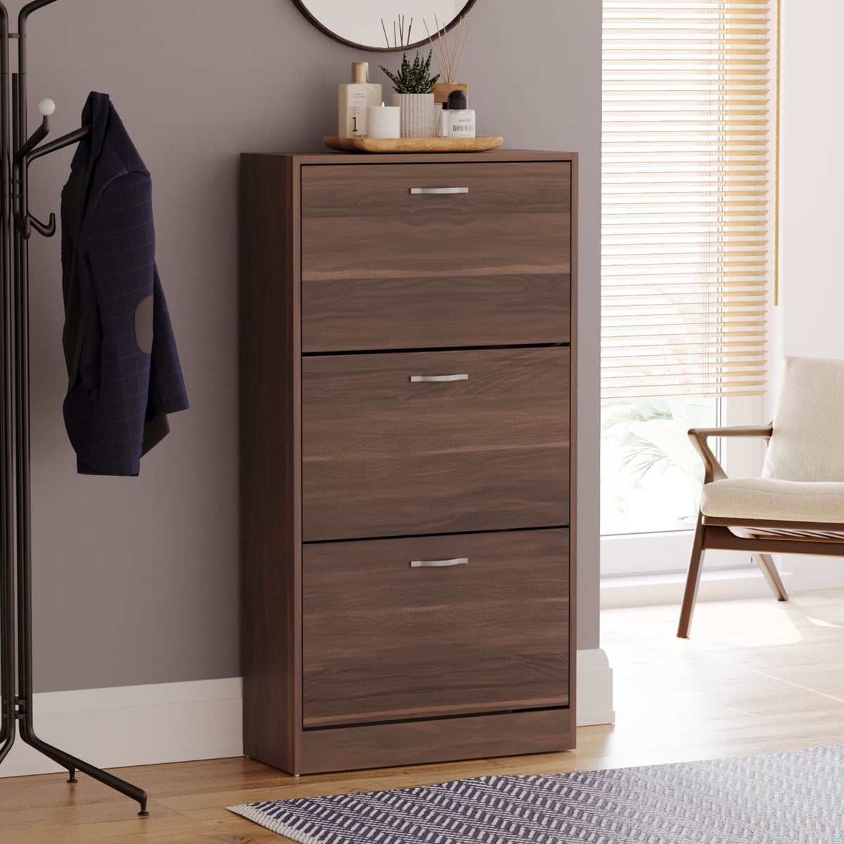 3-Drawer Shoe Cabinet, Walnut