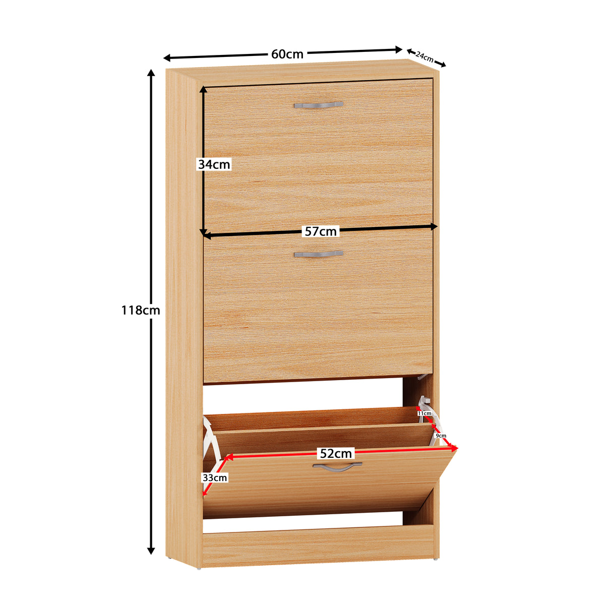 3-Drawer Shoe Cabinet, Pine