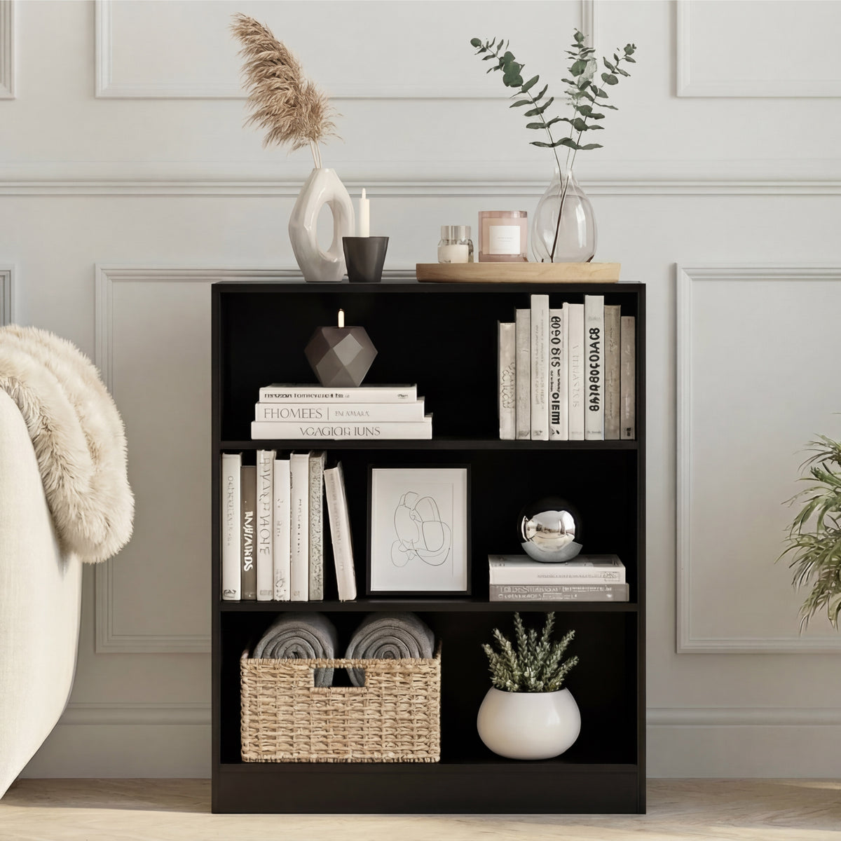 Cambridge 3-Tier Low Bookcase - Black