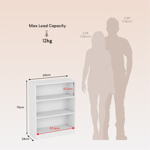 Cambridge 3-Tier Low Bookcase - White