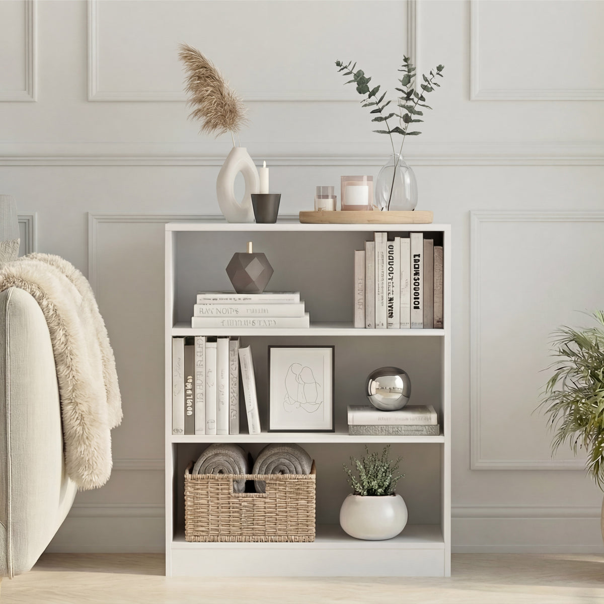 Cambridge 3-Tier Low Bookcase - White