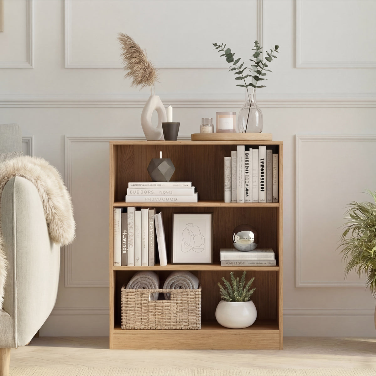 Cambridge 3-Tier Low Bookcase - Oak