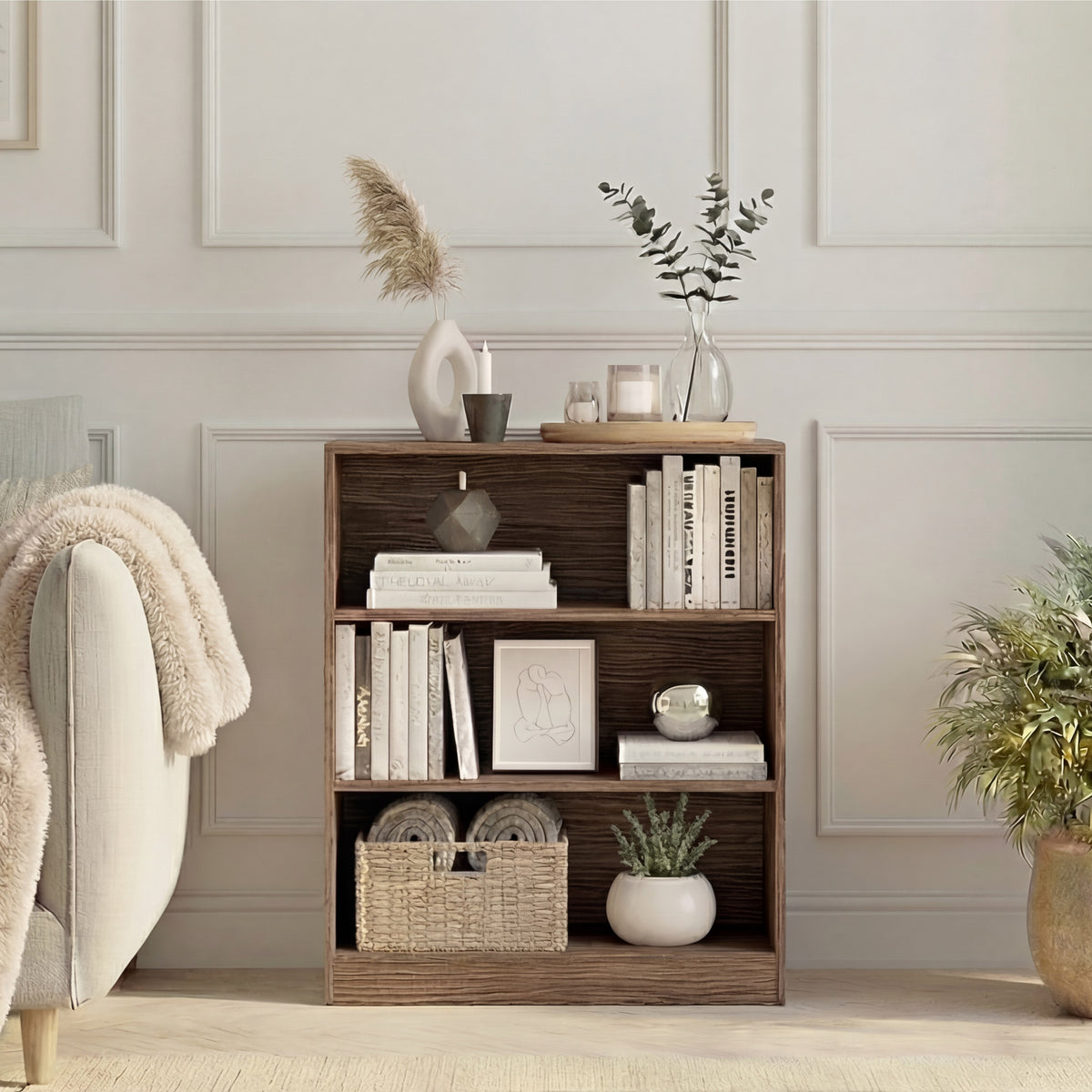 Cambridge 3-Tier Low Bookcase - Walnut