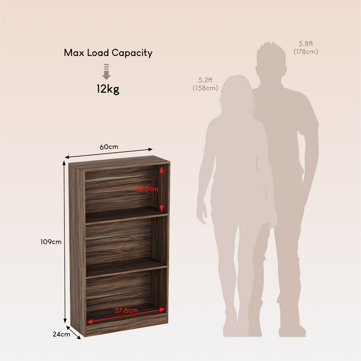 Cambridge 3-Tier Medium Bookcase - Walnut