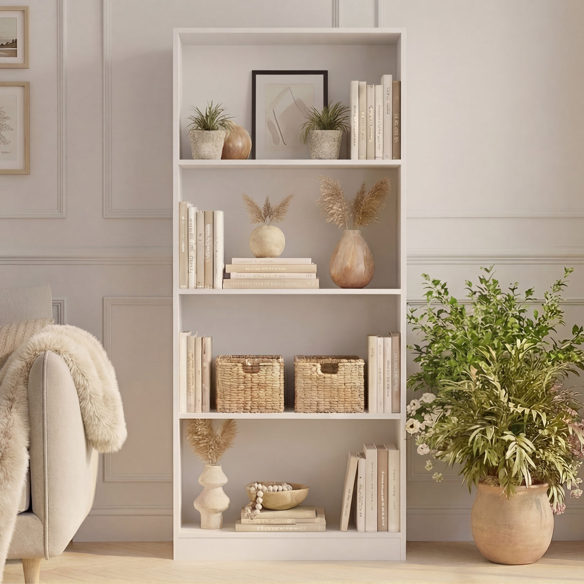 Cambridge 4-Tier Large Bookcase - White