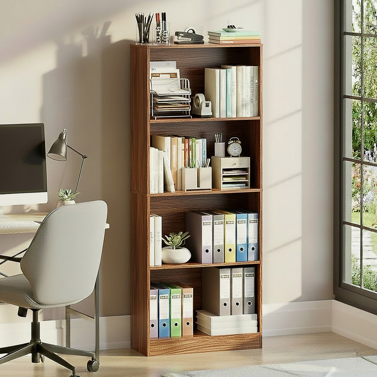 Cambridge 4-Tier Large Bookcase - Walnut