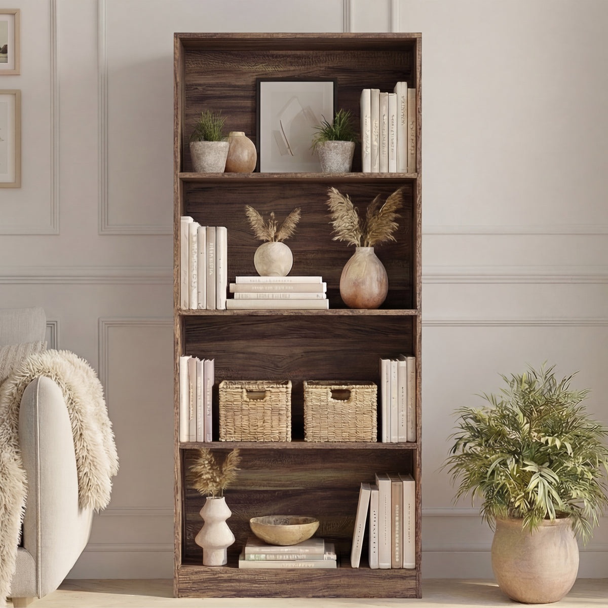 Cambridge 4-Tier Large Bookcase - Walnut