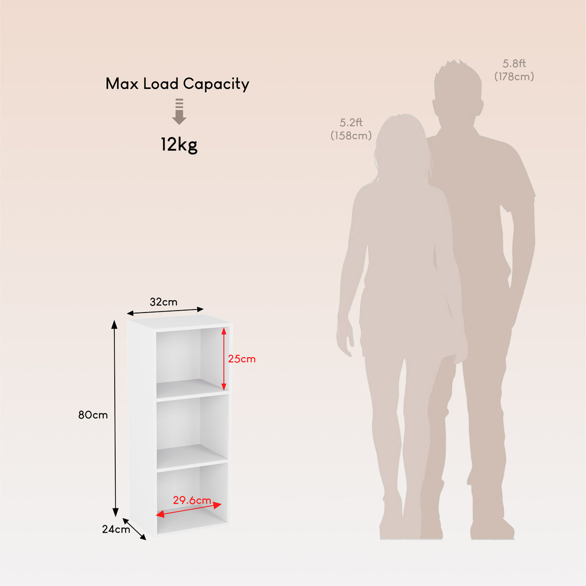 Oxford 3-Tier Cube Bookcase - White