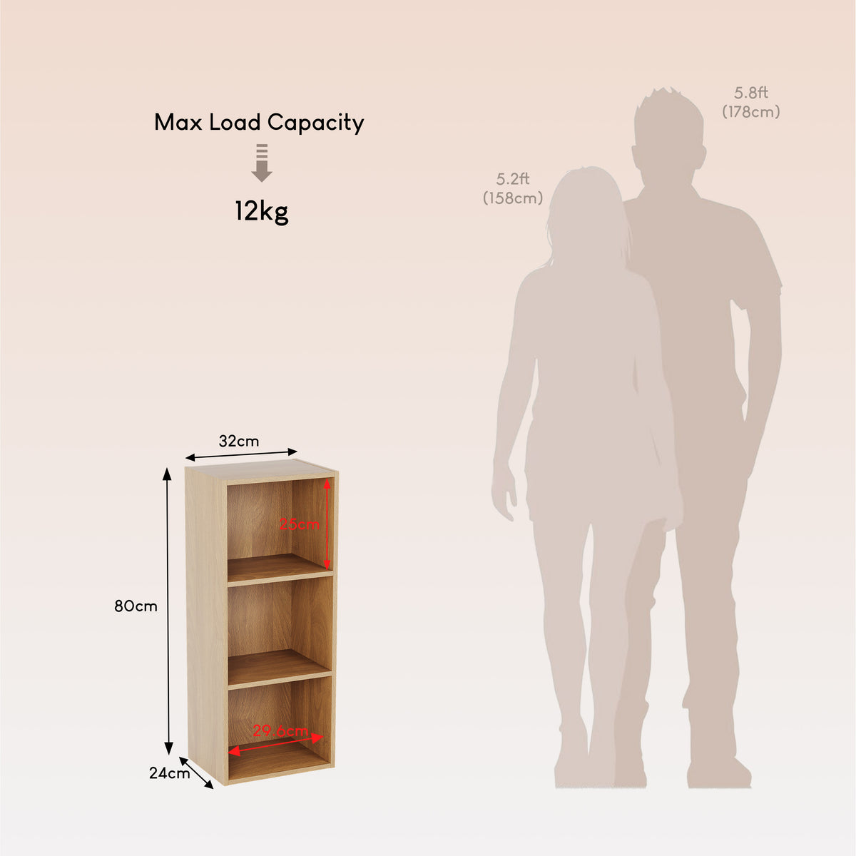 Oxford 3-Tier Cube Bookcase - Oak