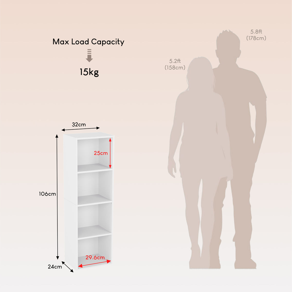 Oxford 4-Tier Cube Bookcase - White