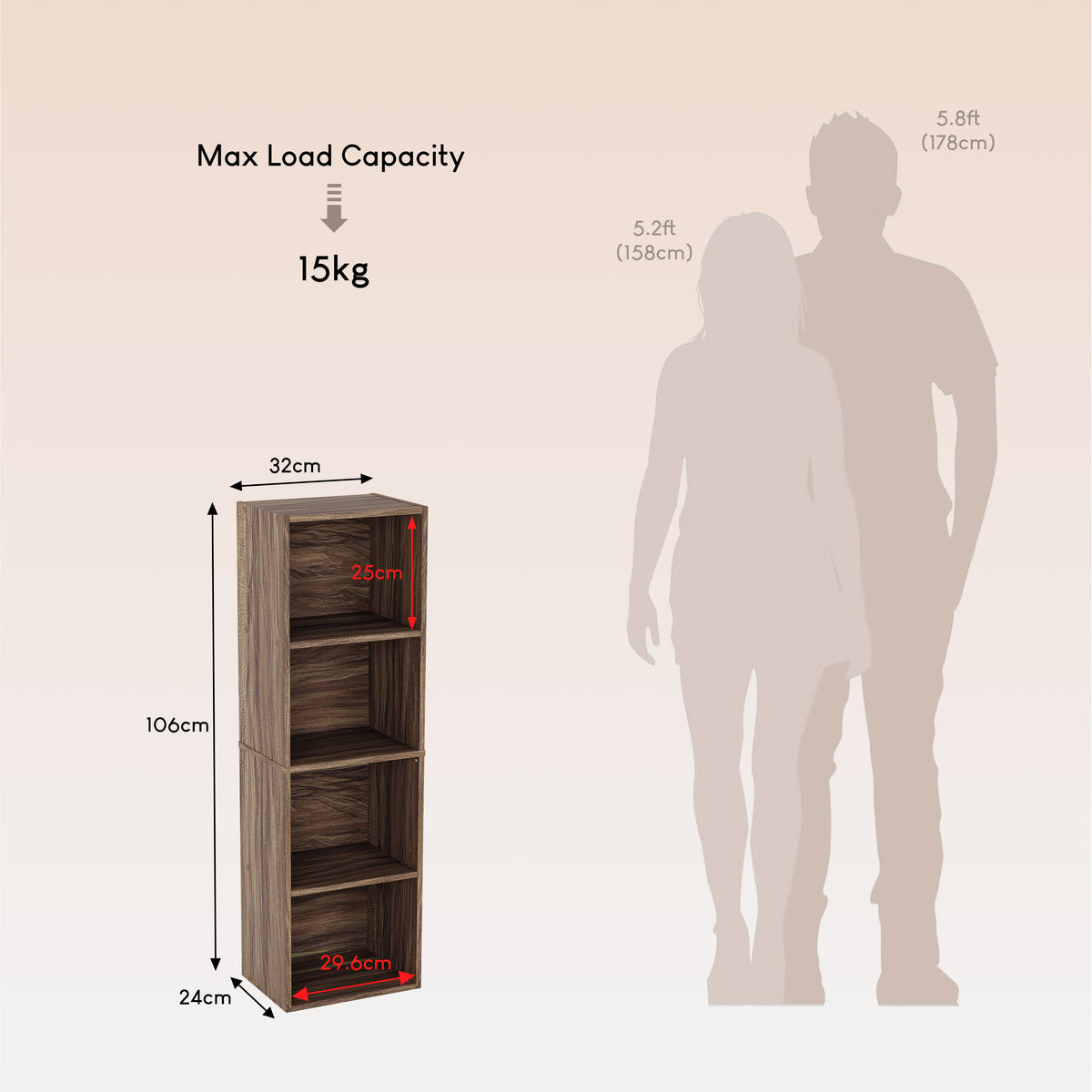Oxford 4-Tier Cube Bookcase - Walnut