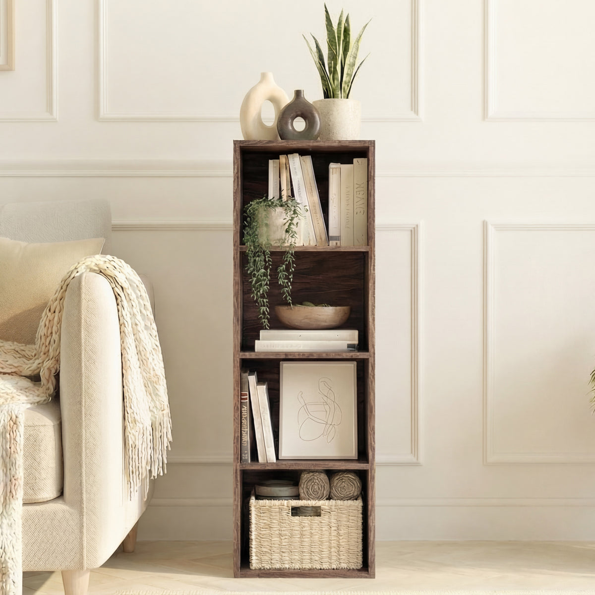 Oxford 4-Tier Cube Bookcase - Walnut