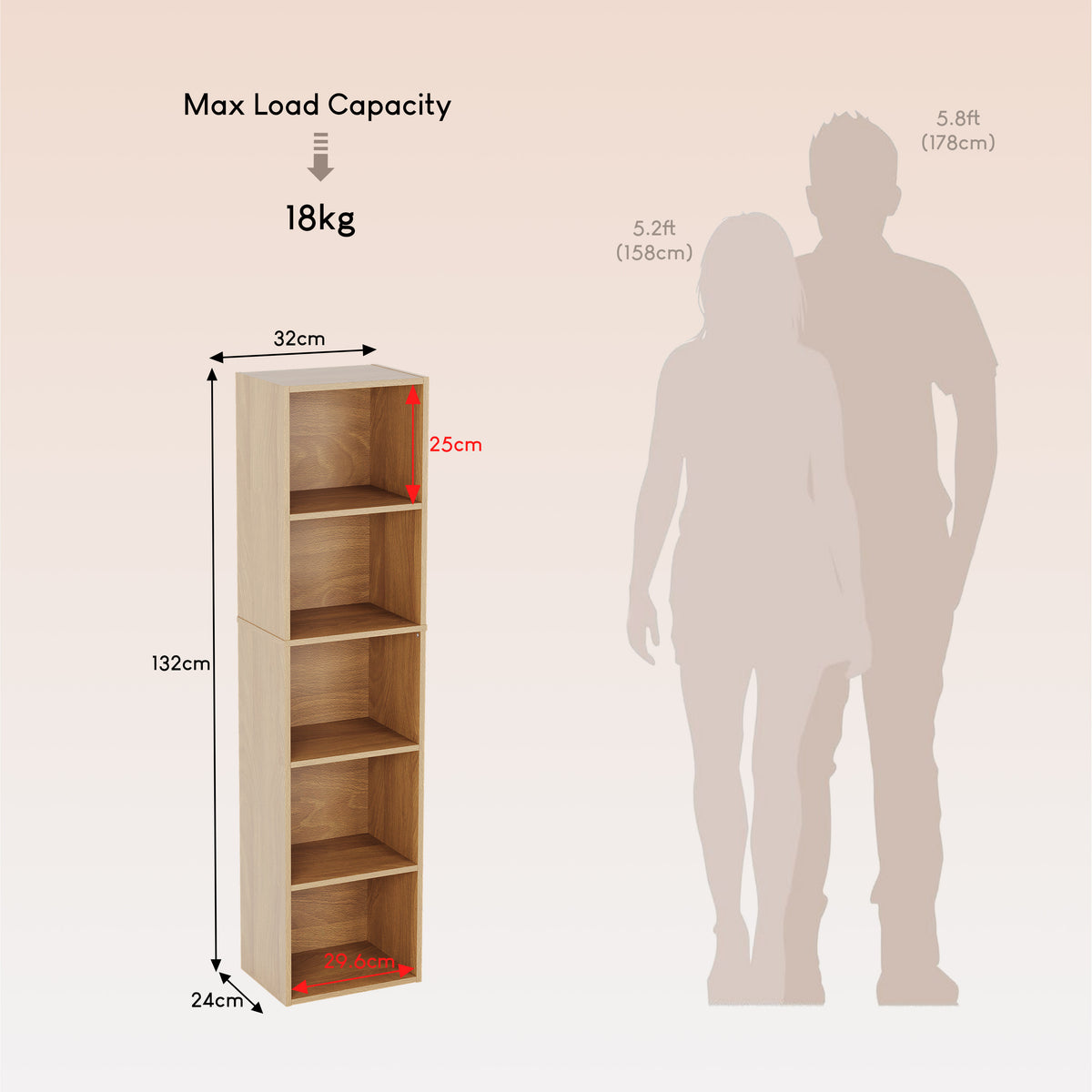 Oxford 5-Tier Cube Bookcase - Oak