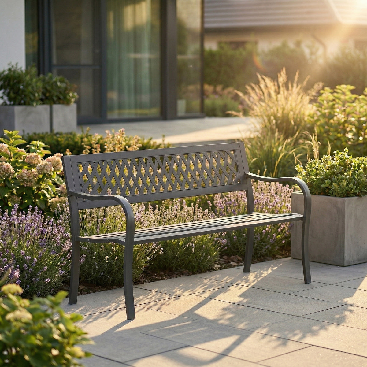 Steel Garden Bench - Lattice