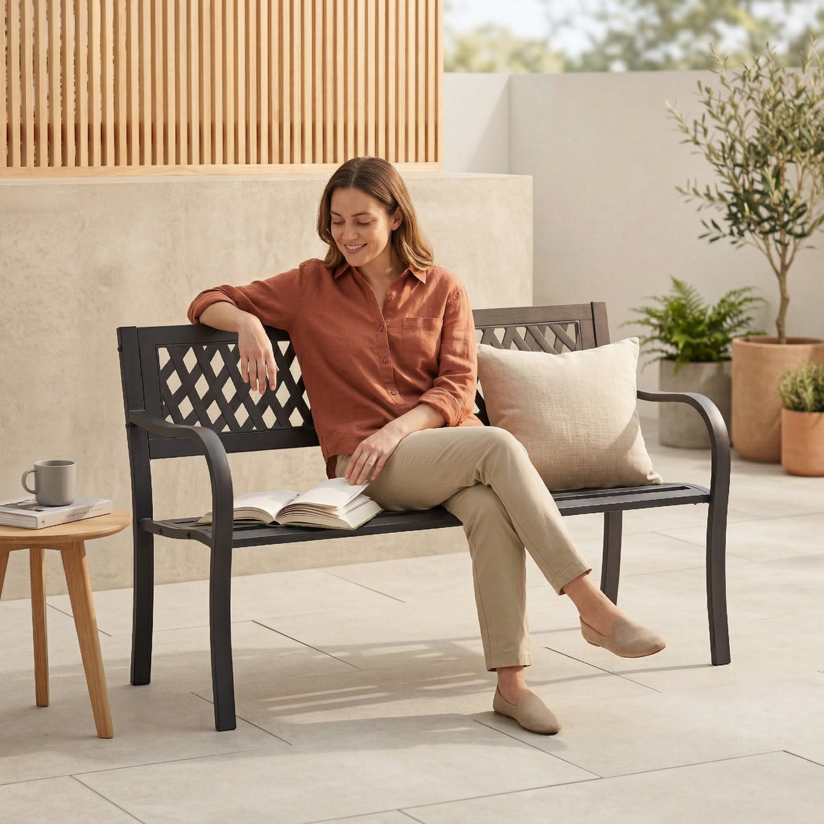 Steel Garden Bench - Lattice