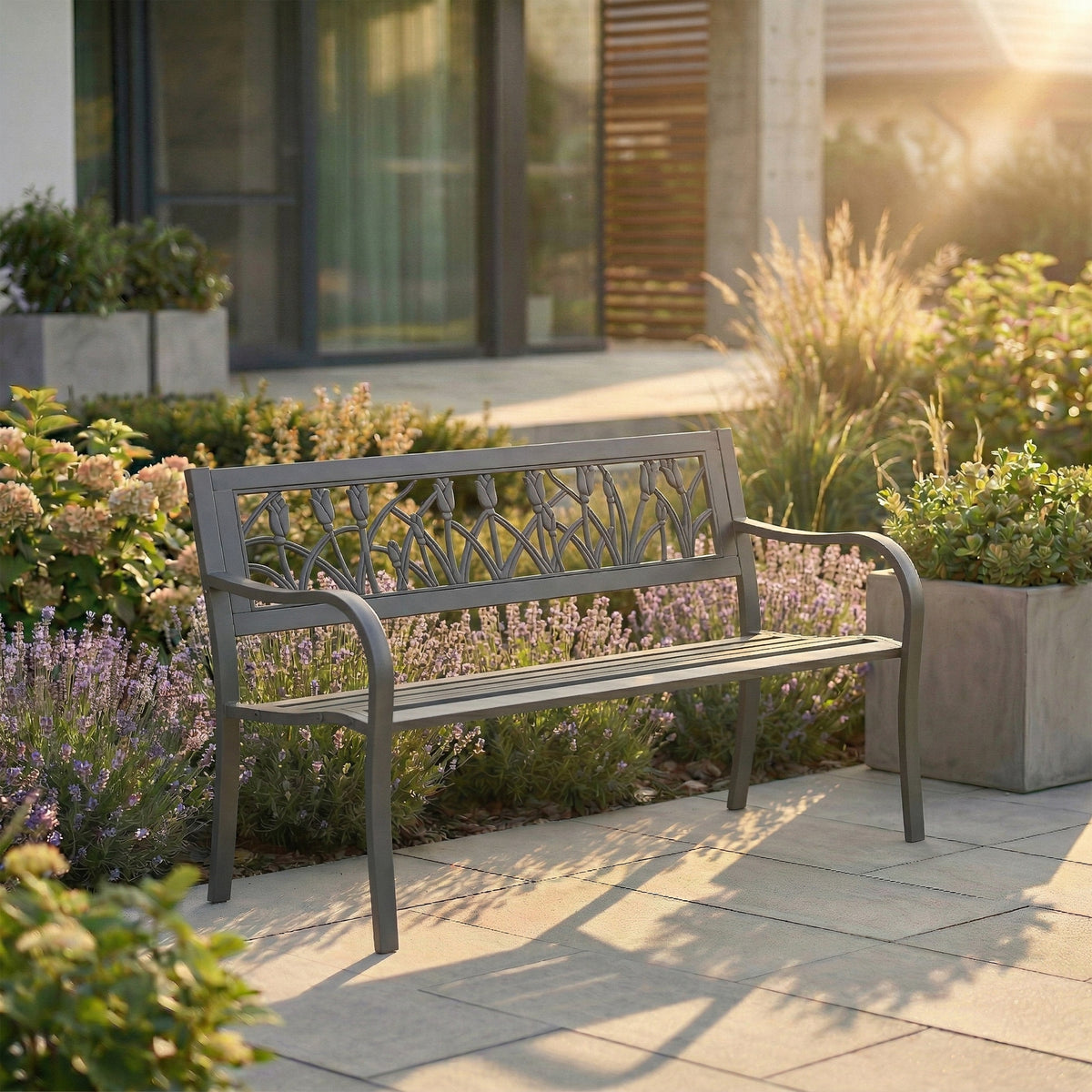 Steel Garden Bench - Tulip