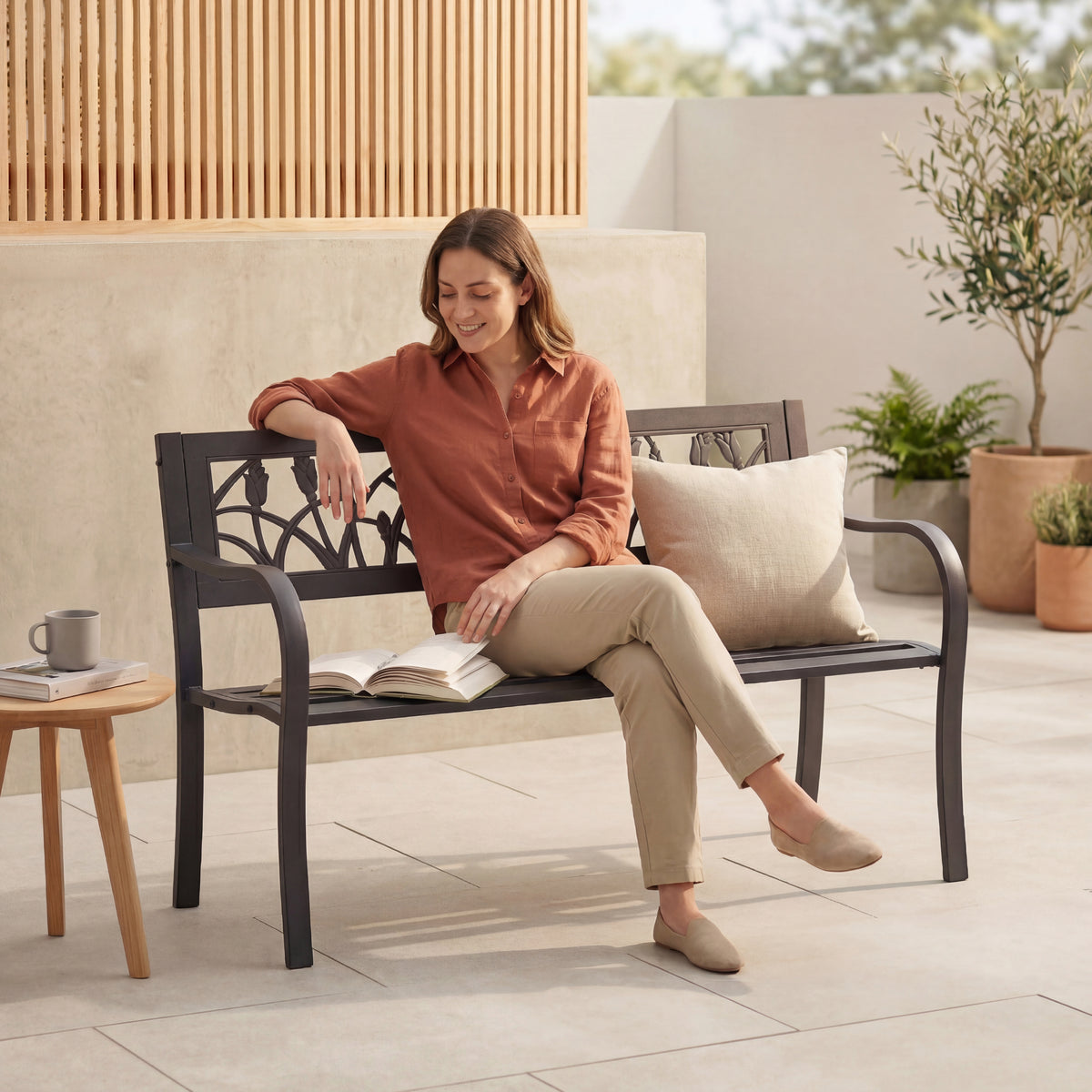 Steel Garden Bench - Tulip