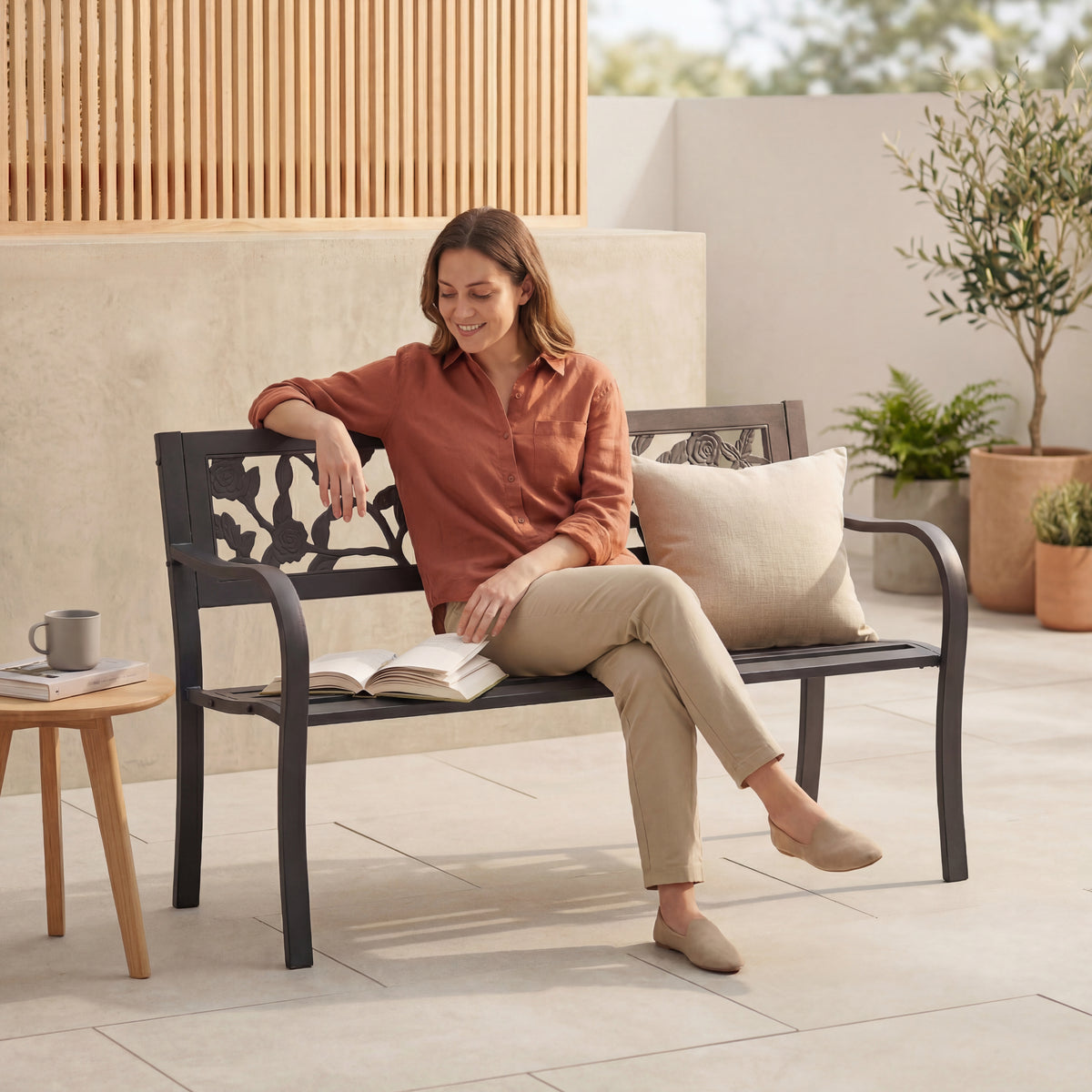 Steel Garden Bench - Rose