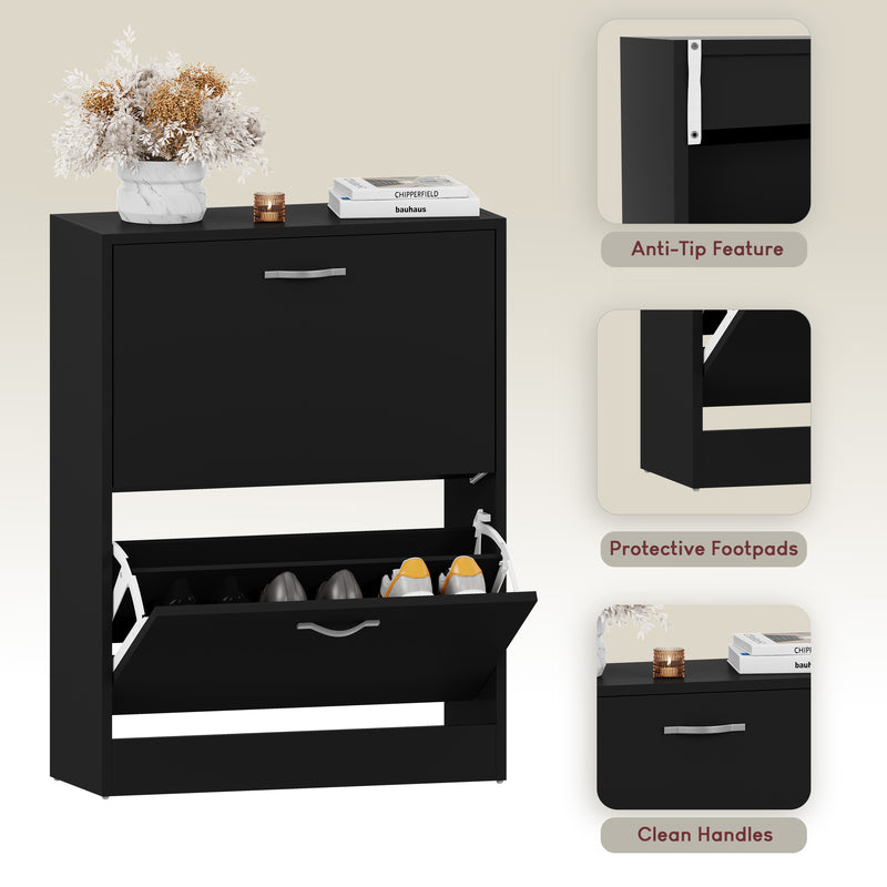 2-Drawer Shoe Cabinet, Black