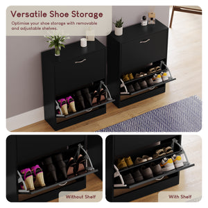 2-Drawer Shoe Cabinet, Black