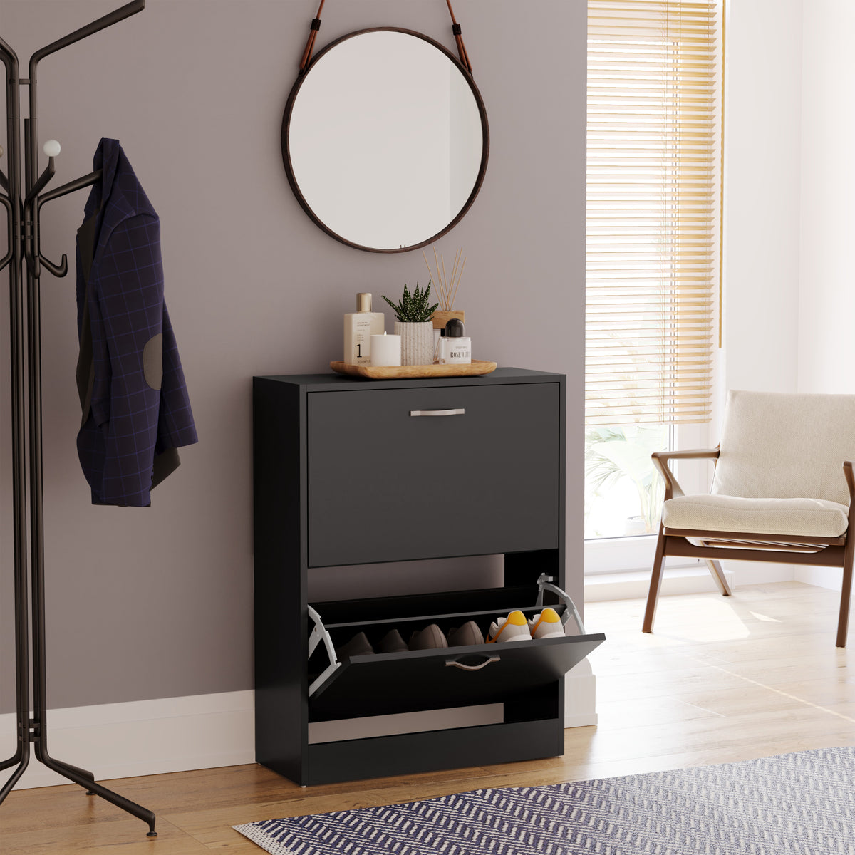 2-Drawer Shoe Cabinet, Black