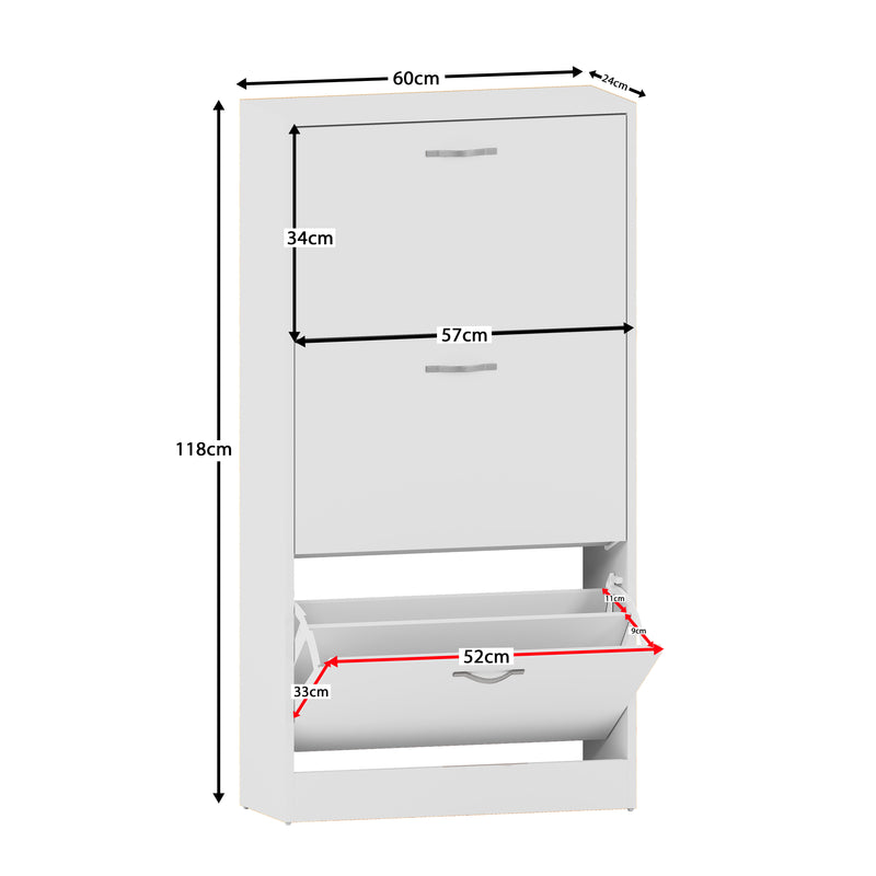 3-Drawer Shoe Cabinet, White